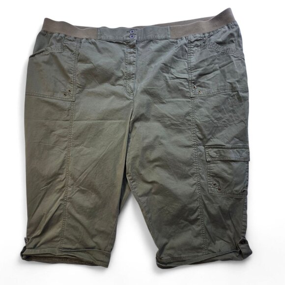 Liz & Me Womens 5X Olive Green Cargo Capri Pants Elastic Waistband Pockets - Picture 3 of 15